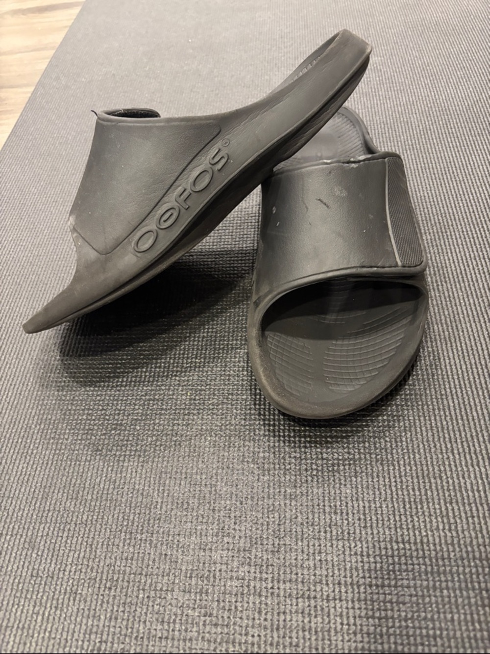 OOFOS Black Slide Sandals with Contoured Footbed